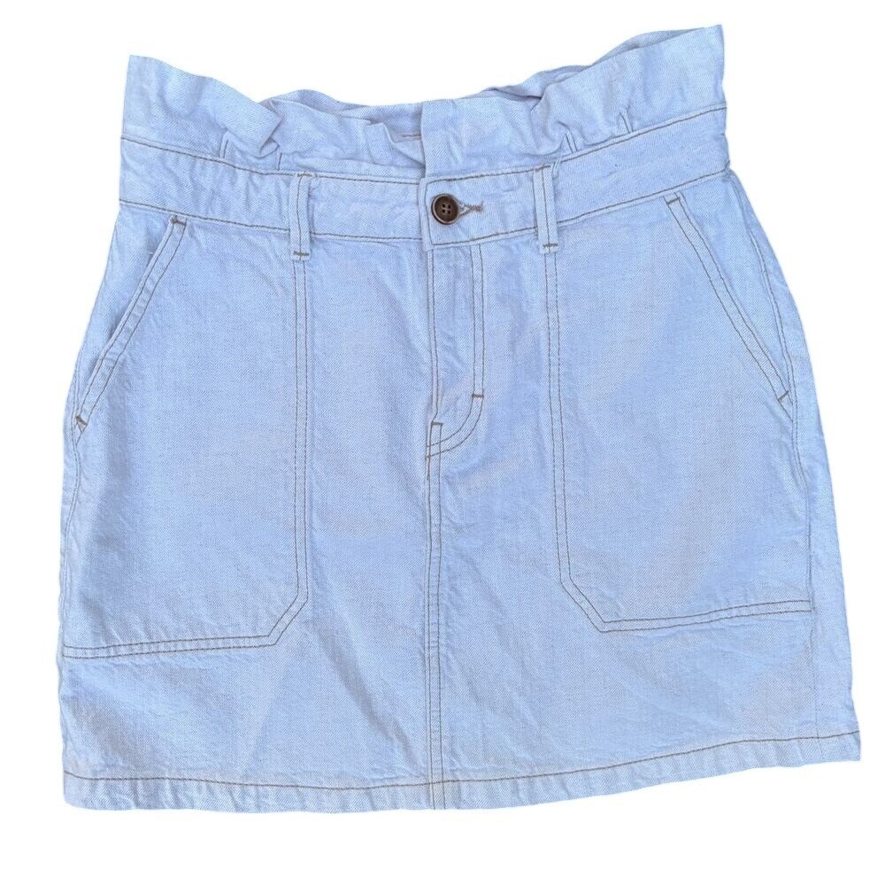 Free People White Utility Skirt‎ – Size 8 Linen Cotton Blend - Picture 3 of 9